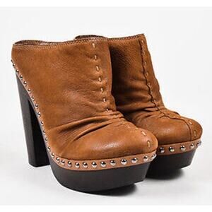 Miu Miu Brown Leather Cottage Studded Heeled Mules EU Size 37 / US 7